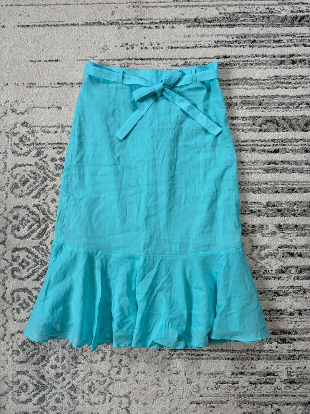 Ann Taylor Turquoise Midi Skirt with Ruffle Hem and Waist Tie